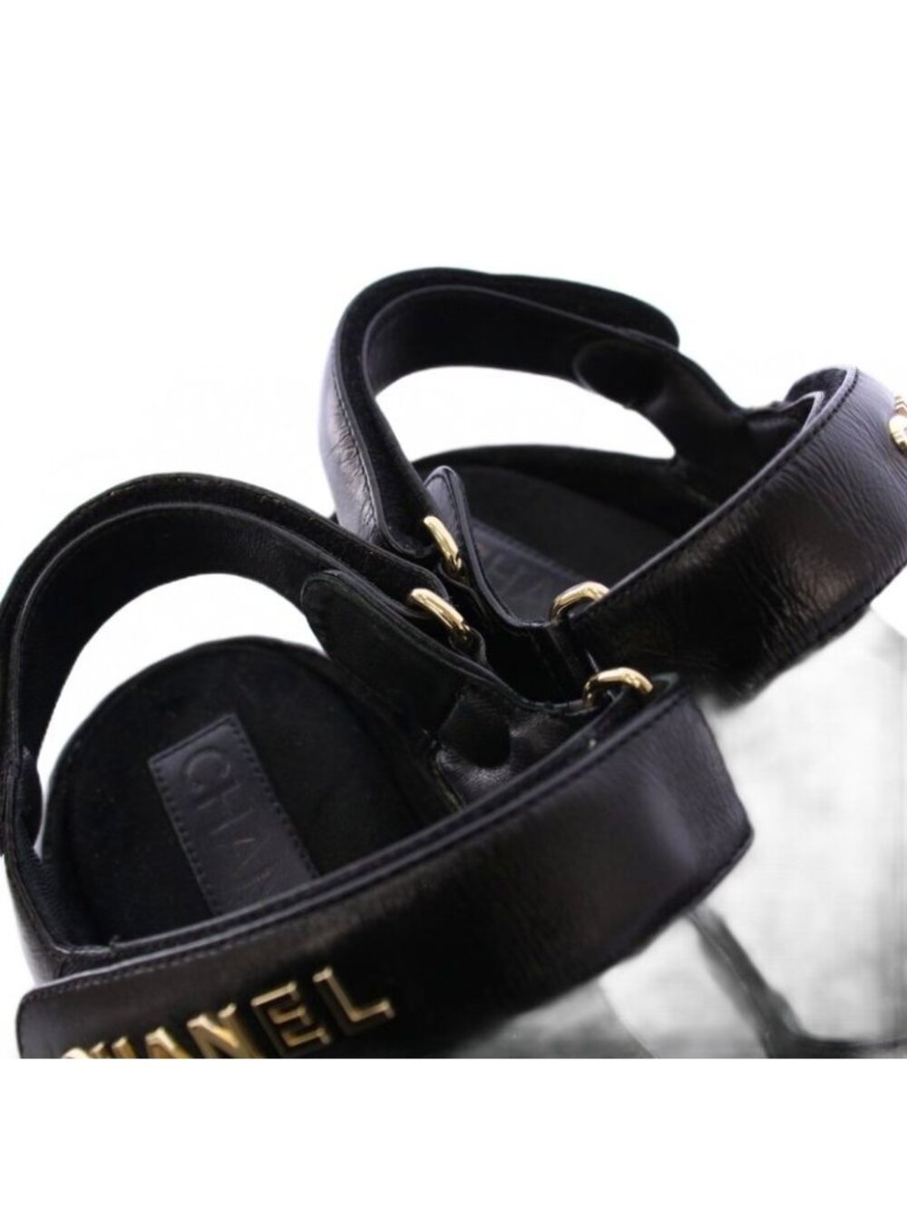 Chanel Sandals Shiny Calfskin Coco Mark Quilted Leather 38 C Black KH - Picture 5 of 9